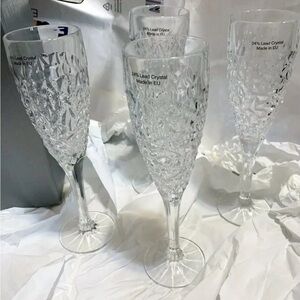 NEW Neiman Marcus Rogaska Champagne Flute Handcrafted Crystal Glasses Set 4